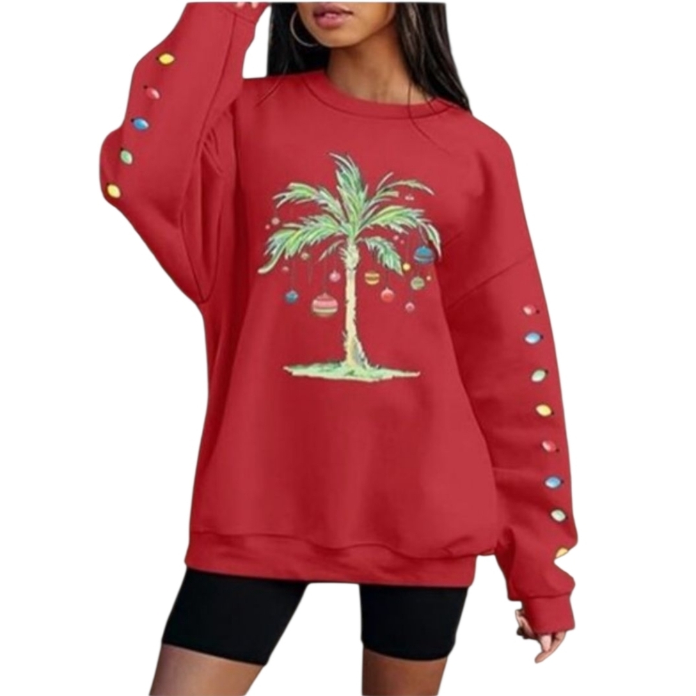 Women's Long Sleeve Palm tree Oversized Christmas Sweatshirts -  NIP